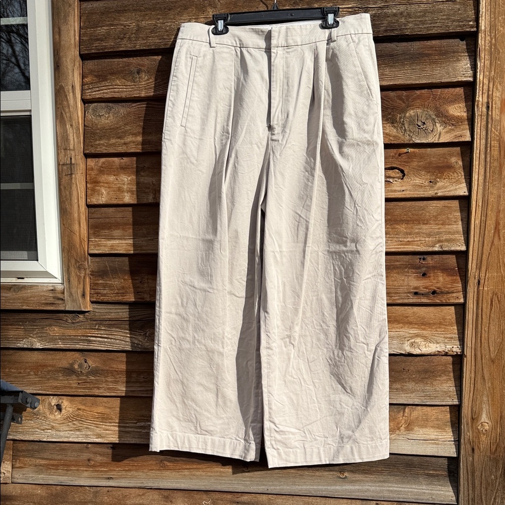 Tibi Wide-Leg High-Rise Pants in Light Beige